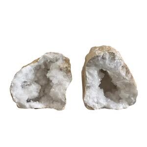2 Large Crystal Geodes White quartz agate home decor healing cut stones natural